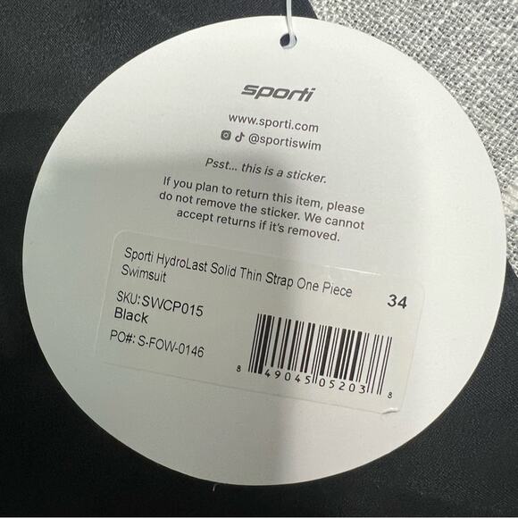Sporti Size 34 Black HydroLast Solid Thin Strap One Piece Swimsuit NEW - Picture 7 of 10